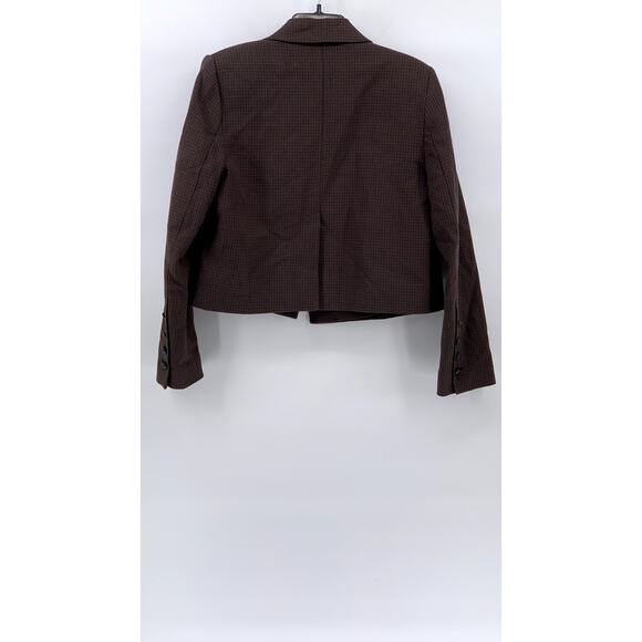 ZARA Women's Brown Gingham Open-Front Long Sleeve Cropped Blazer SZ S - Picture 2 of 12